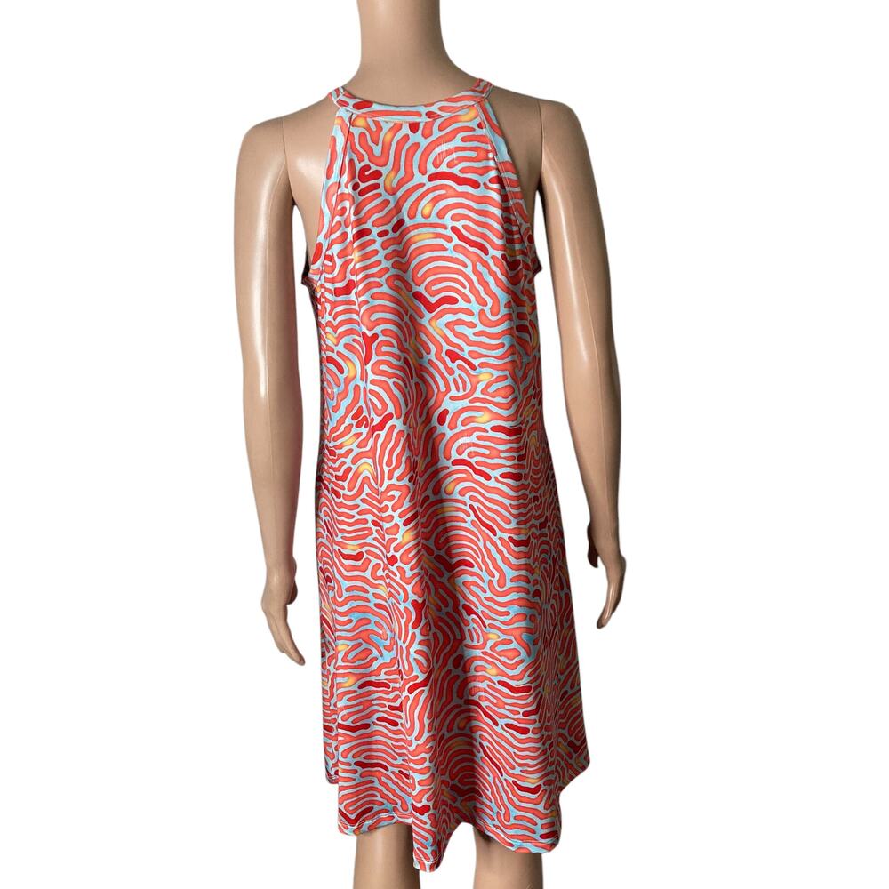Guy Harvey Dress Womens Medium Orange Light Blue Stretch Abstract Print - Picture 2 of 10